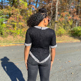 Black and Pearl Beaded Top