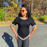 Black and Pearl Beaded Top