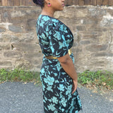 Black and Green Puff Sleeve Dress