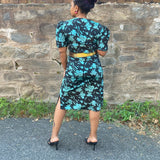 Black and Green Puff Sleeve Dress