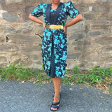 Black and Green Puff Sleeve Dress