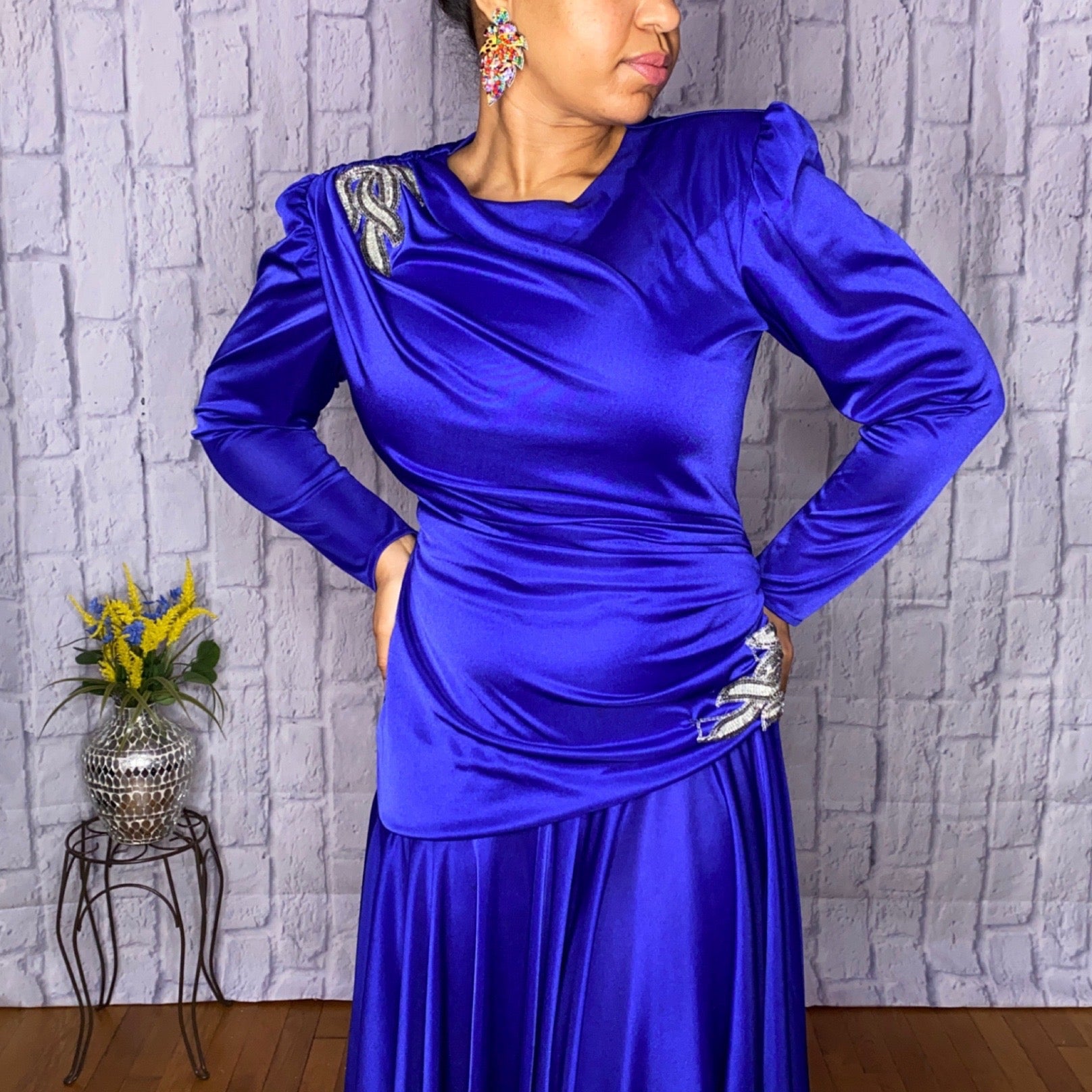 blue dress for baby girl 1980's Sleeveless Blue Metallic Prom Dress