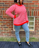 Red and White Crochet Sweater