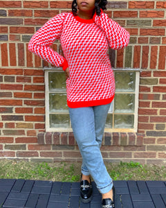 Red and White Crochet Sweater